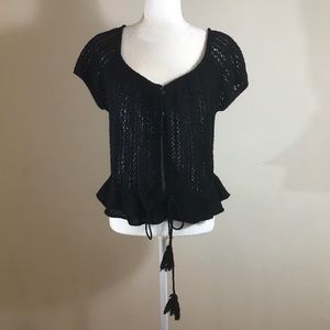 Free People Black Open Weave Peplum Cardigan